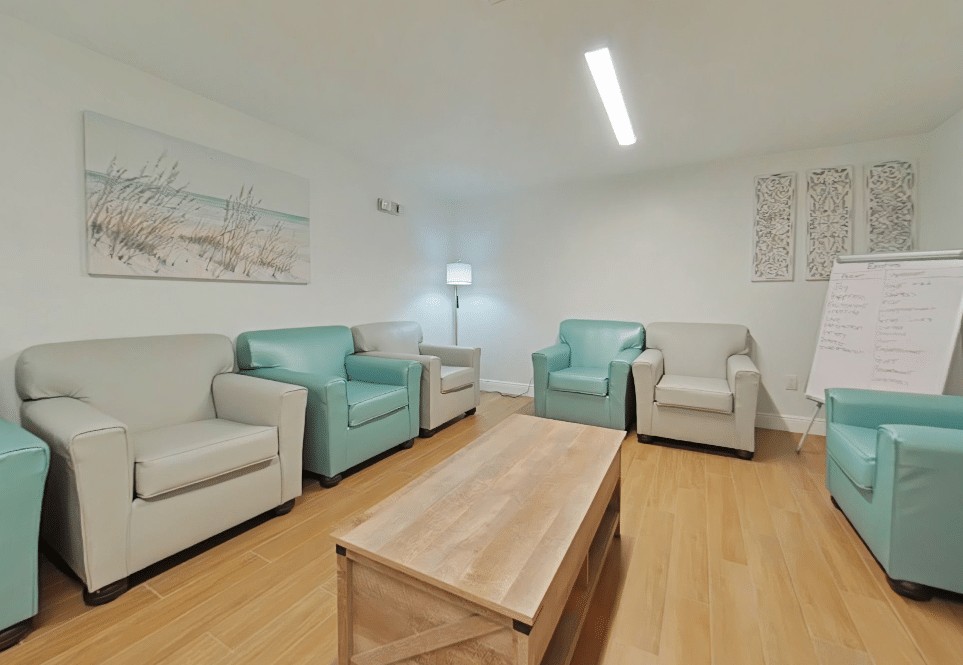 Lifeskills treatment center interior multiple comfortable chairs and calming paintings